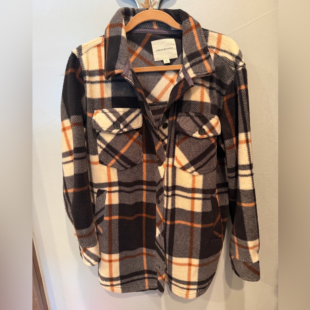 Thread & Supply Plaid Utility Jacket - Black, Orange, and Cream